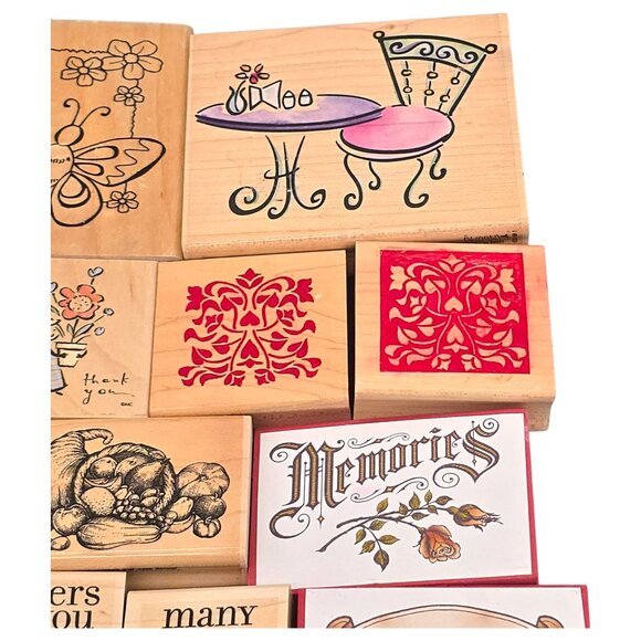Vtg Wooden Rubber Stamp Lot of 60 Mixed Crafts Floral Sentiments & Decorative - Picture 4 of 16